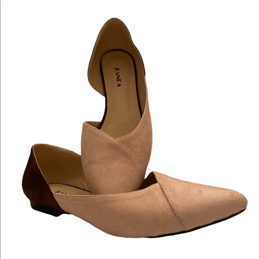 ‎Beige and Brown Suede Flats, Size 10